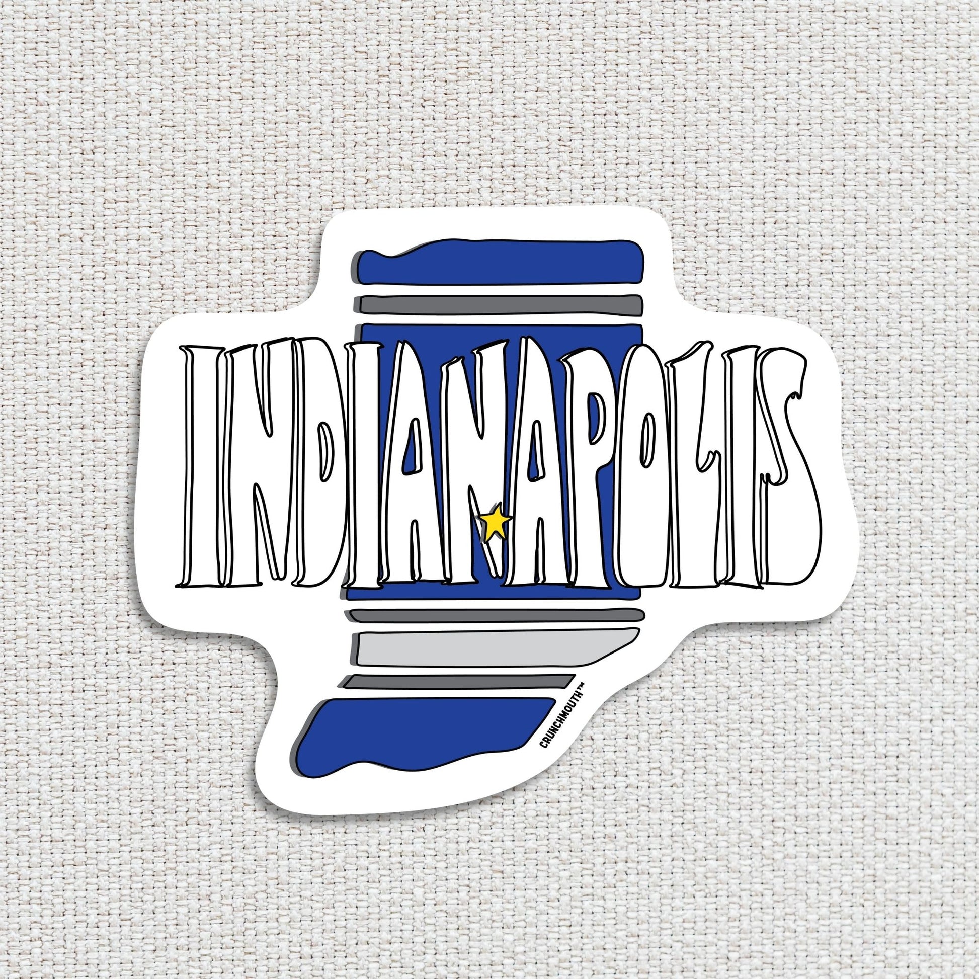 indianapolis travel luggage sticker, textured fabric background