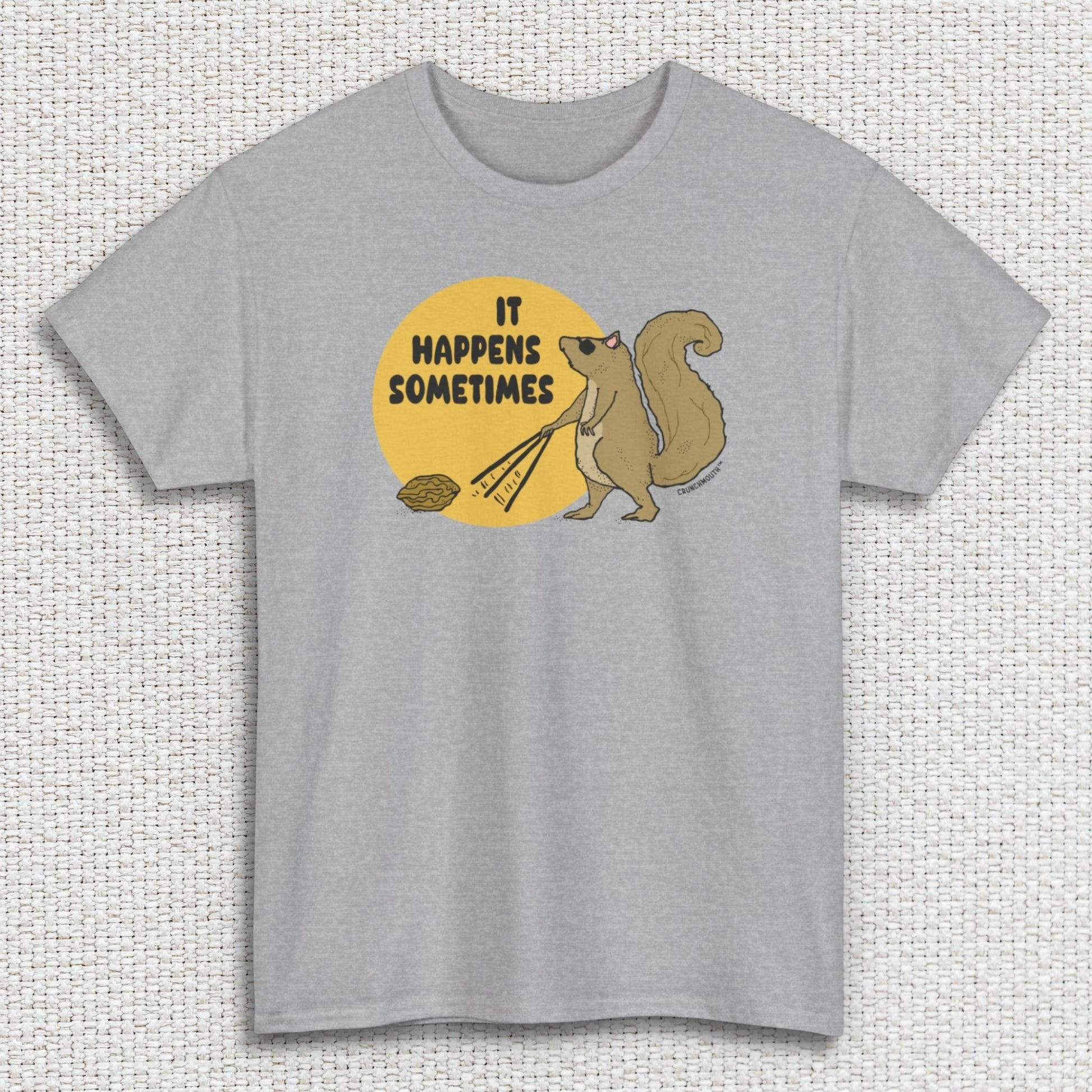 it happens sometimes, even a blind squirrel finds a nut shirt, sport grey color, textured fabric background