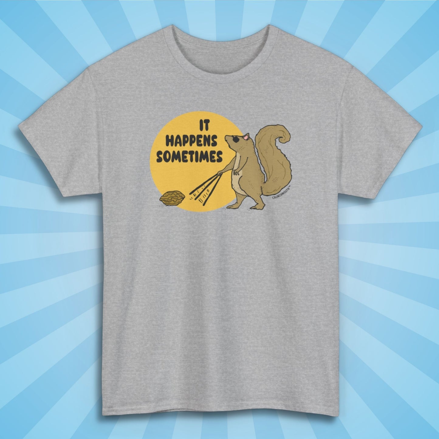 it happens sometimes, even a blind squirrel finds a nut shirt, sport grey color, sun rays design background