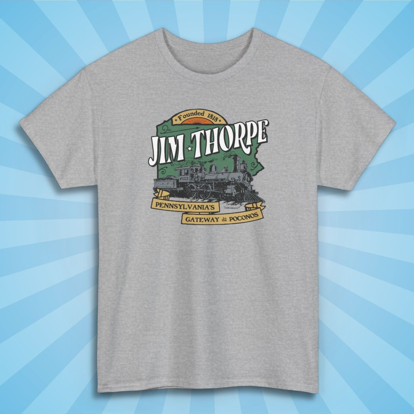 jim thorpe shirt, sport grey color, sun rays design background