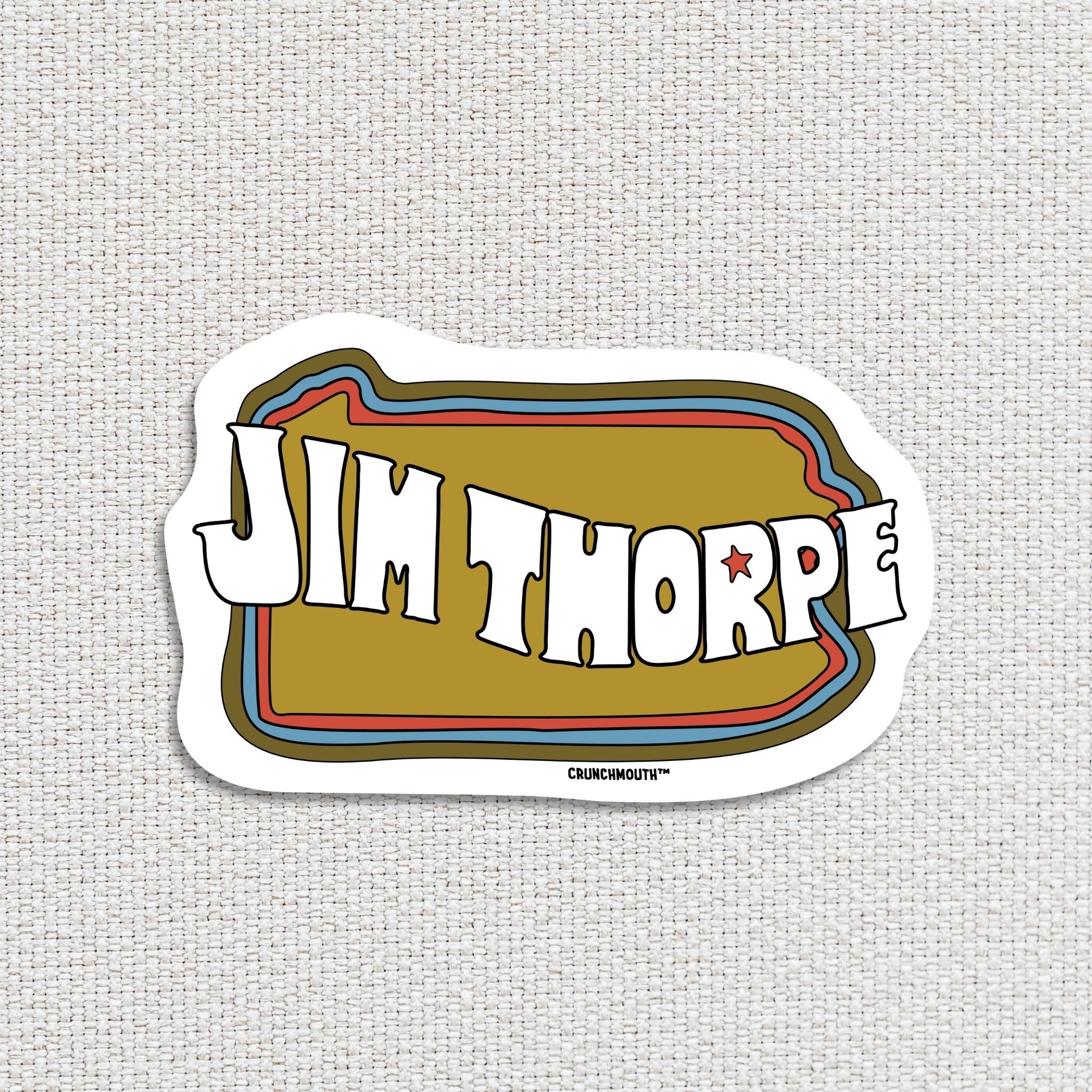 jim thorpe laptop sticker, textured fabric background