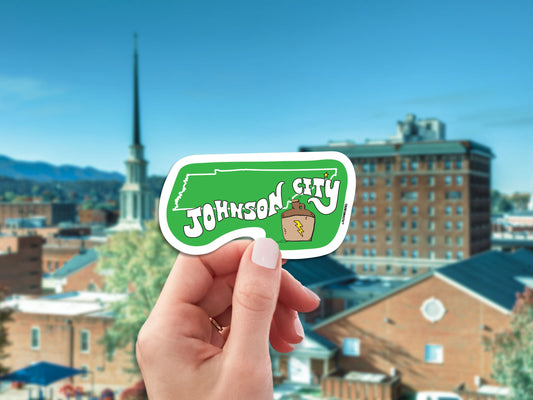johnson city tennessee travel luggage sticker, cityscape background