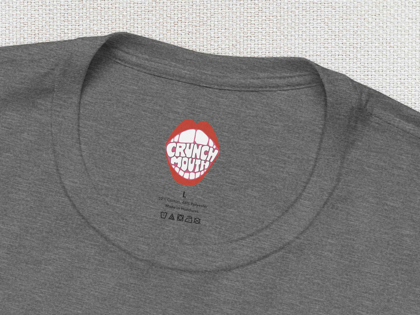 just passing through shirt, inner neck label background