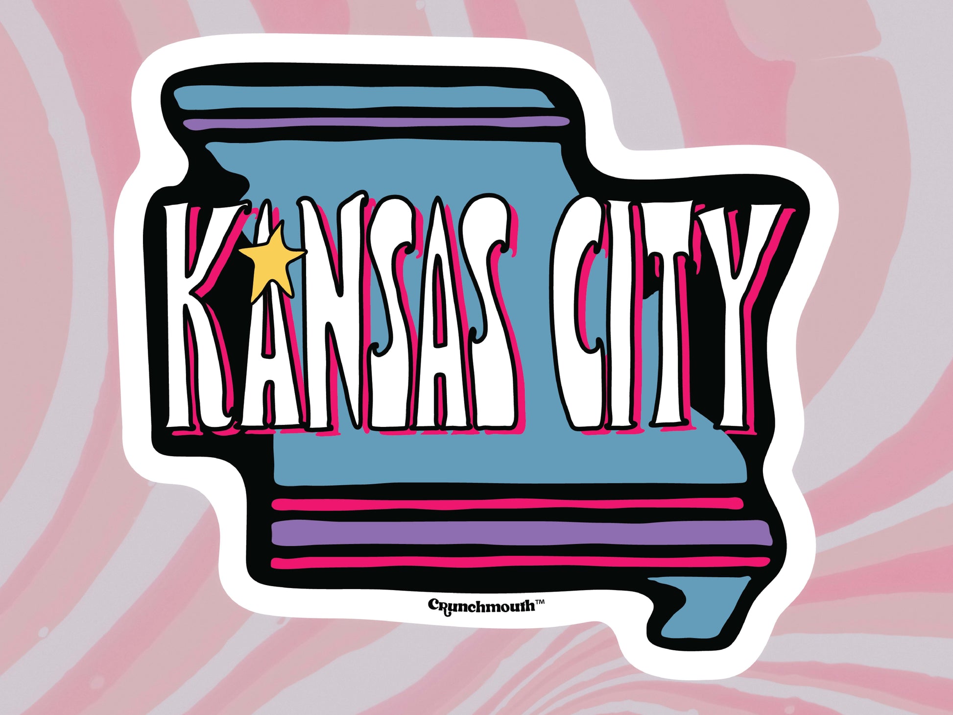 kansas city vinyl sticker, pink swirl background