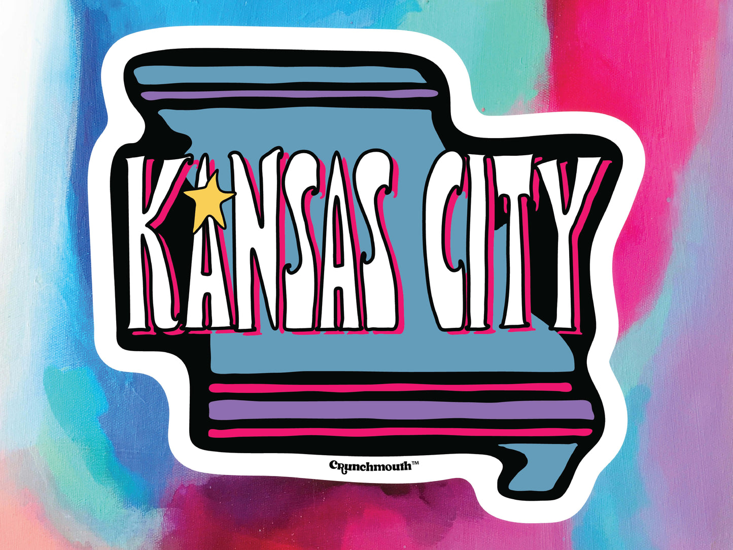 kansas city water bottle sticker, colorful painted background