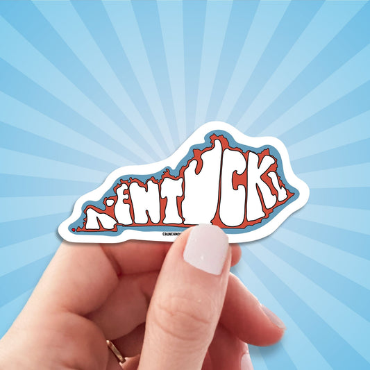 kentucky travel luggage sticker, hand display, sun rays design background

