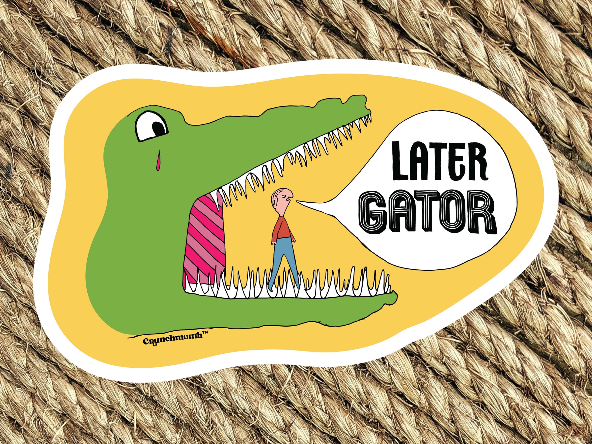 later gator, after a while crocodile bumper sticker, woven rug background