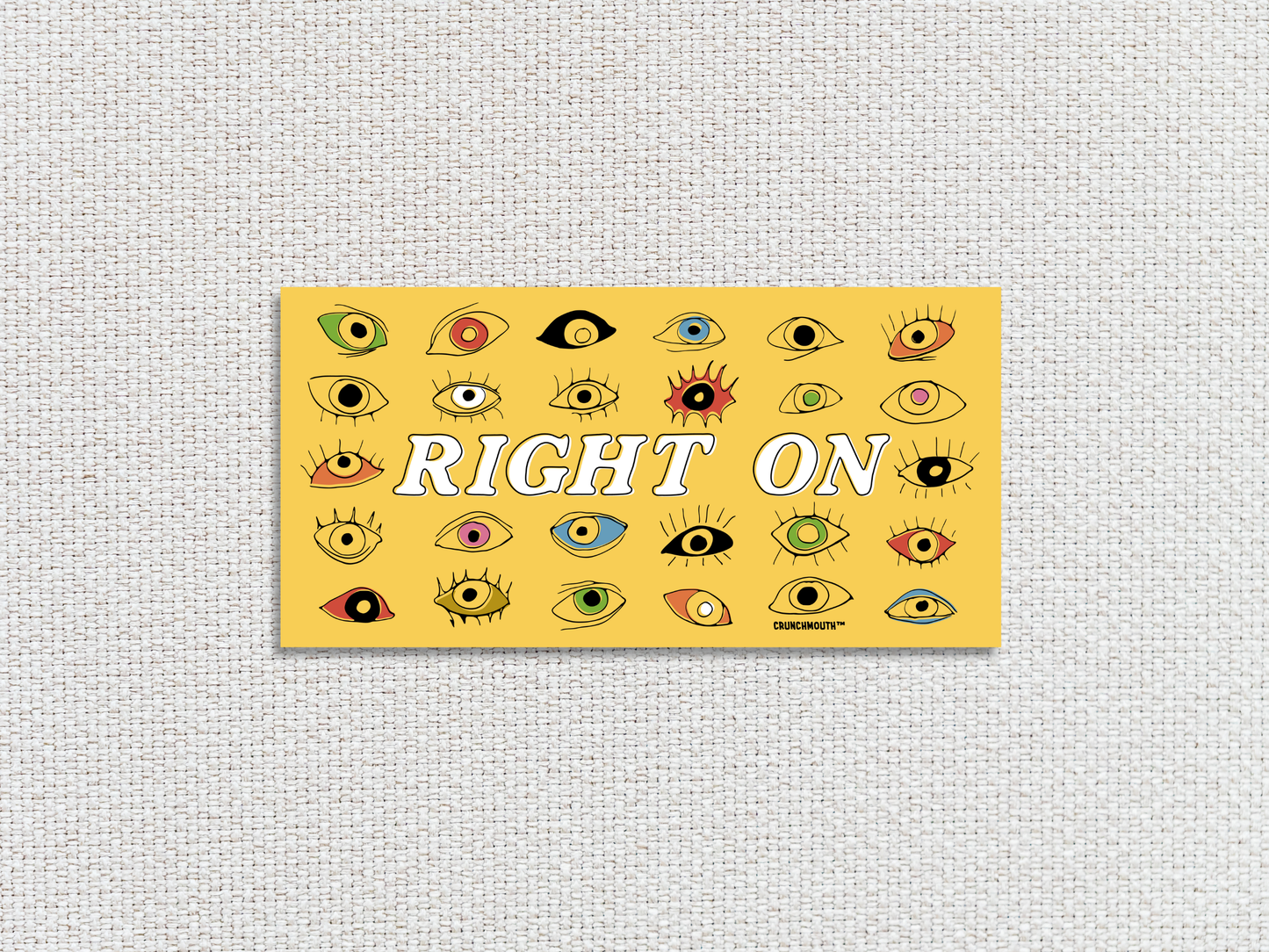 let thine eyes look right on bumper sticker, white textured fabric background