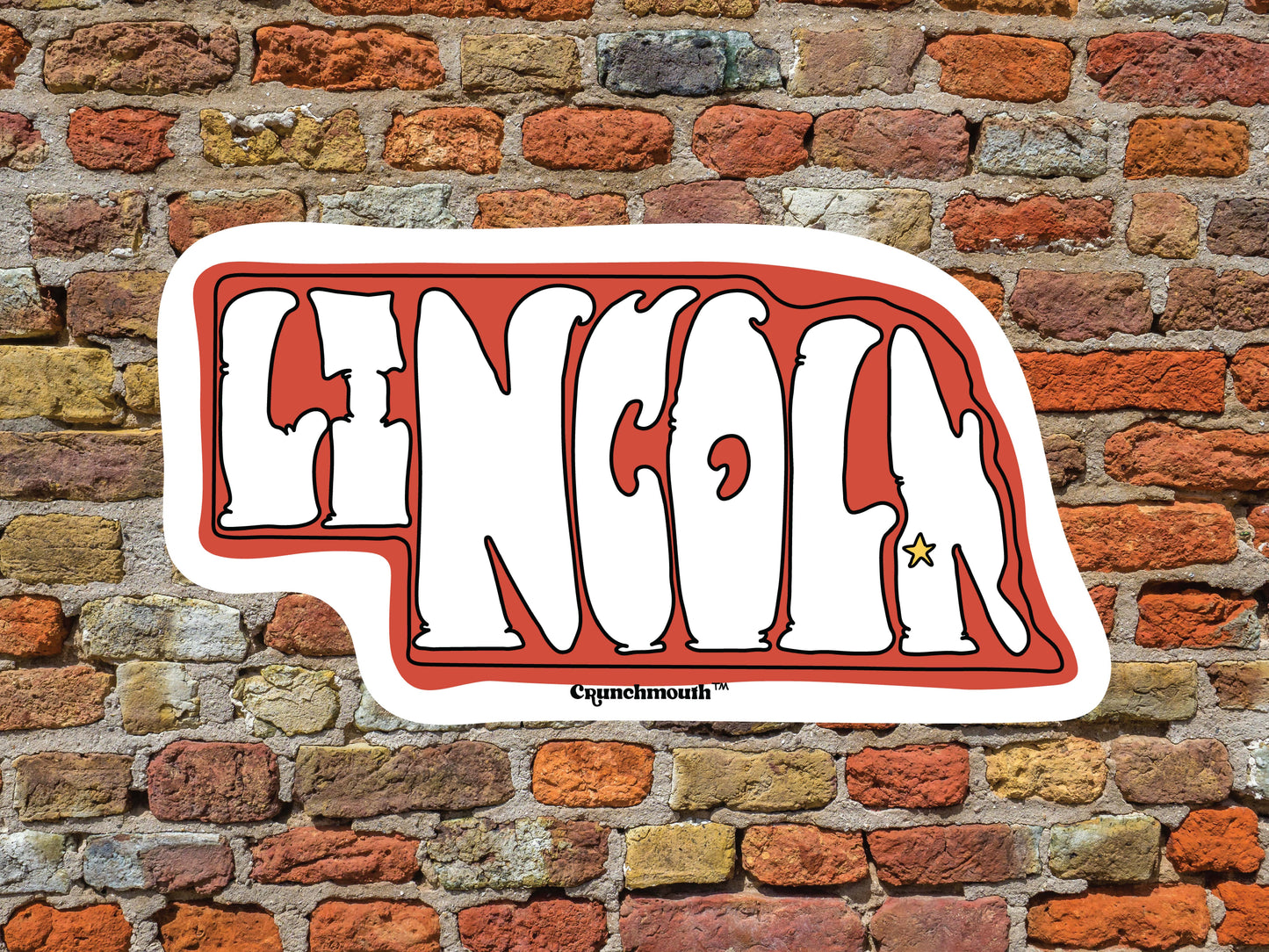 lincoln nebraska waterproof vinyl sticker, red brick wall background