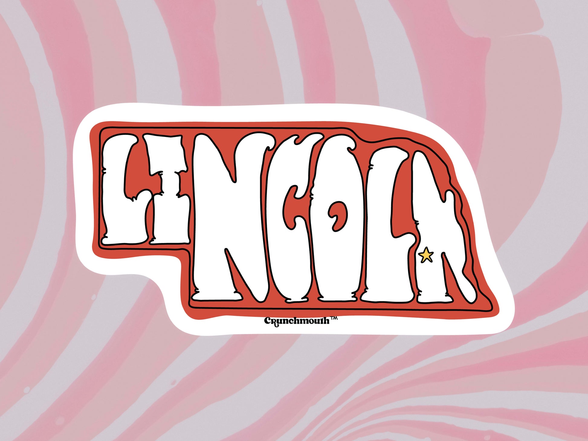 lincoln nebraska laptop sticker, pink swirl background