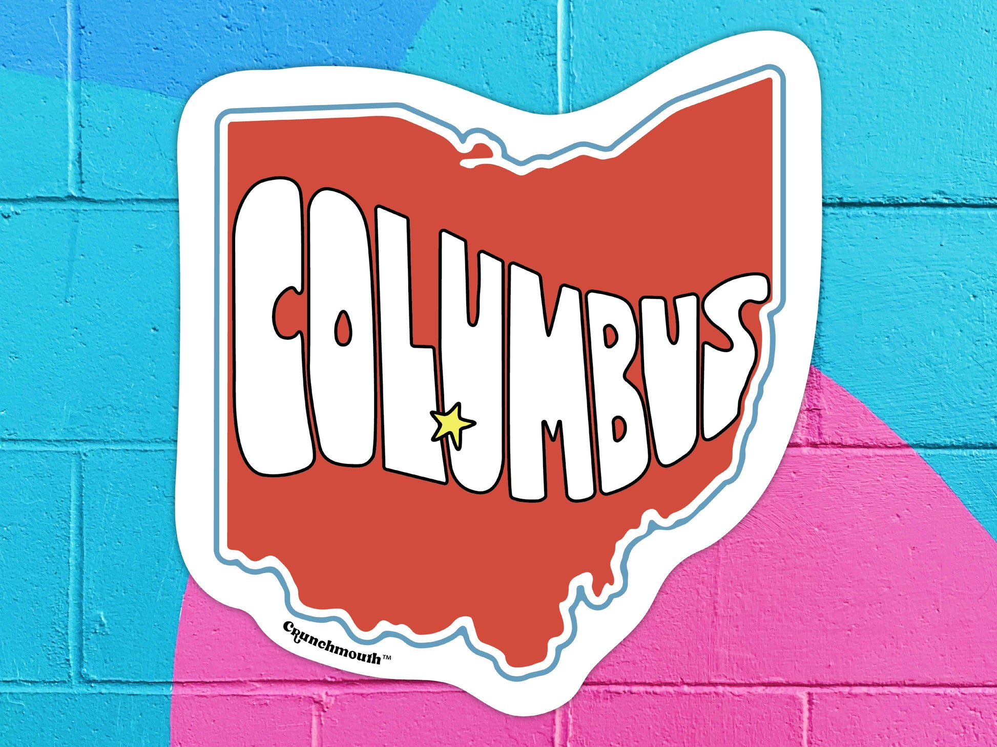 columbus ohio sticker, colorful brick wall background