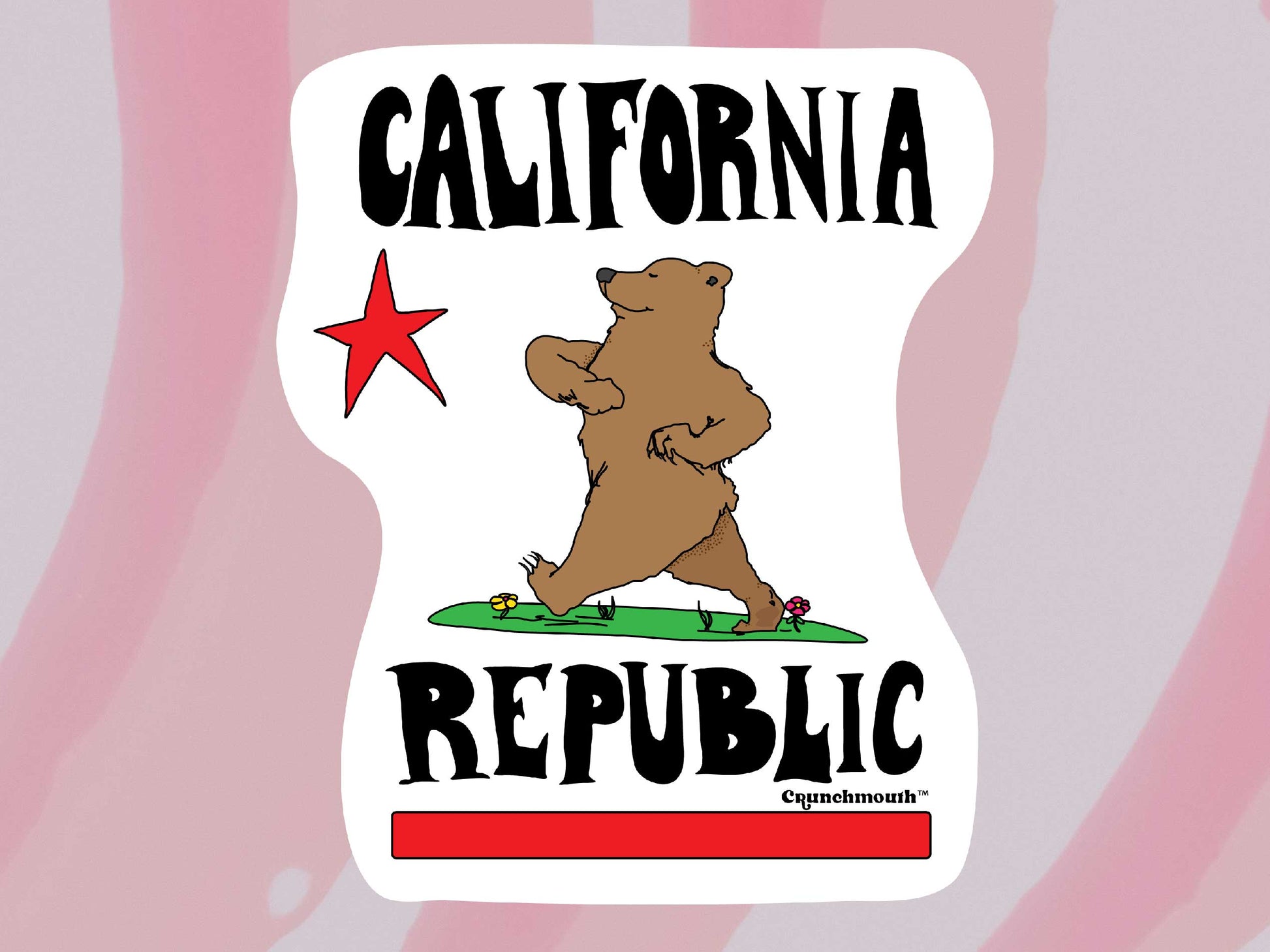 california republic sticker, pink swirl background