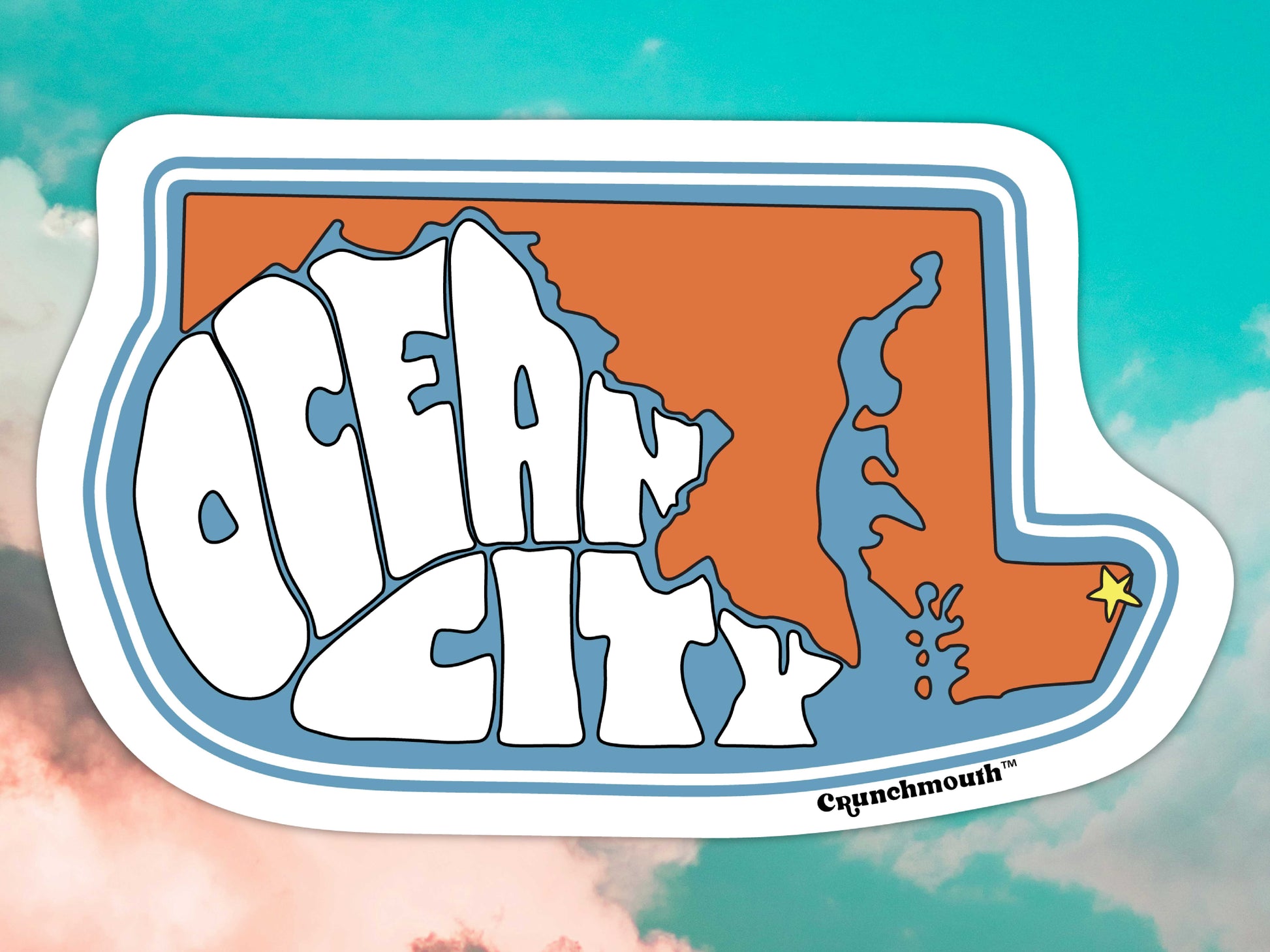 ocean city md water bottle sticker, cloud sky background