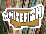 whitefish montana sticker, vinyl record shelf background
