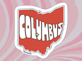 columbus ohio laptop sticker, pink swirl background