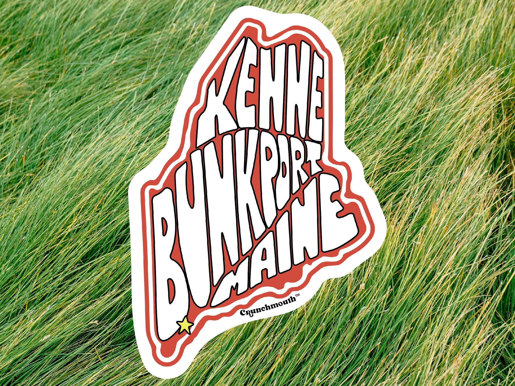 kennebunkport me waterproof vinyl sticker, grass background