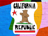 california republic sticker, colorful brick wall background