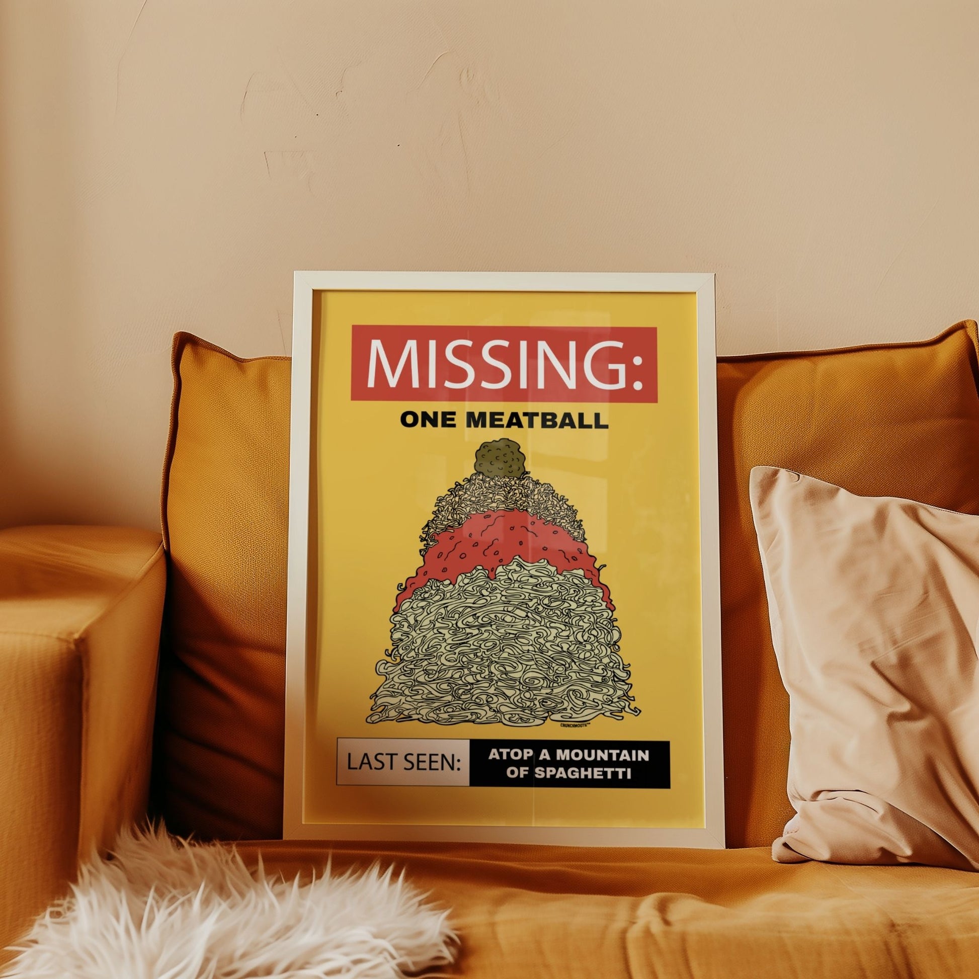missing meatball frameable wall art, displayed in context