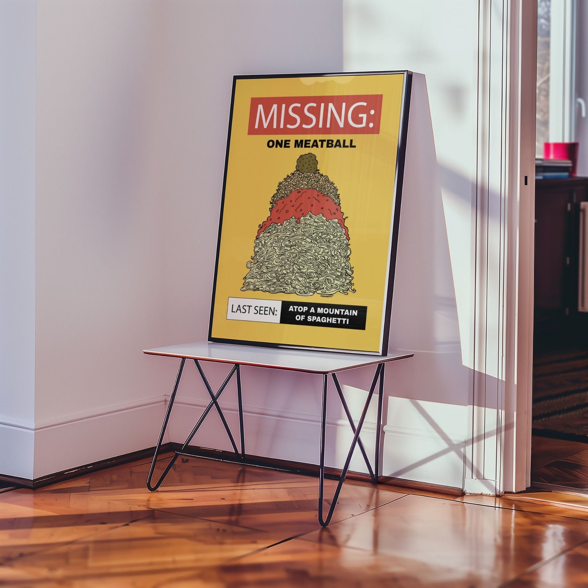 missing meatball frameable wall art, displayed in context
