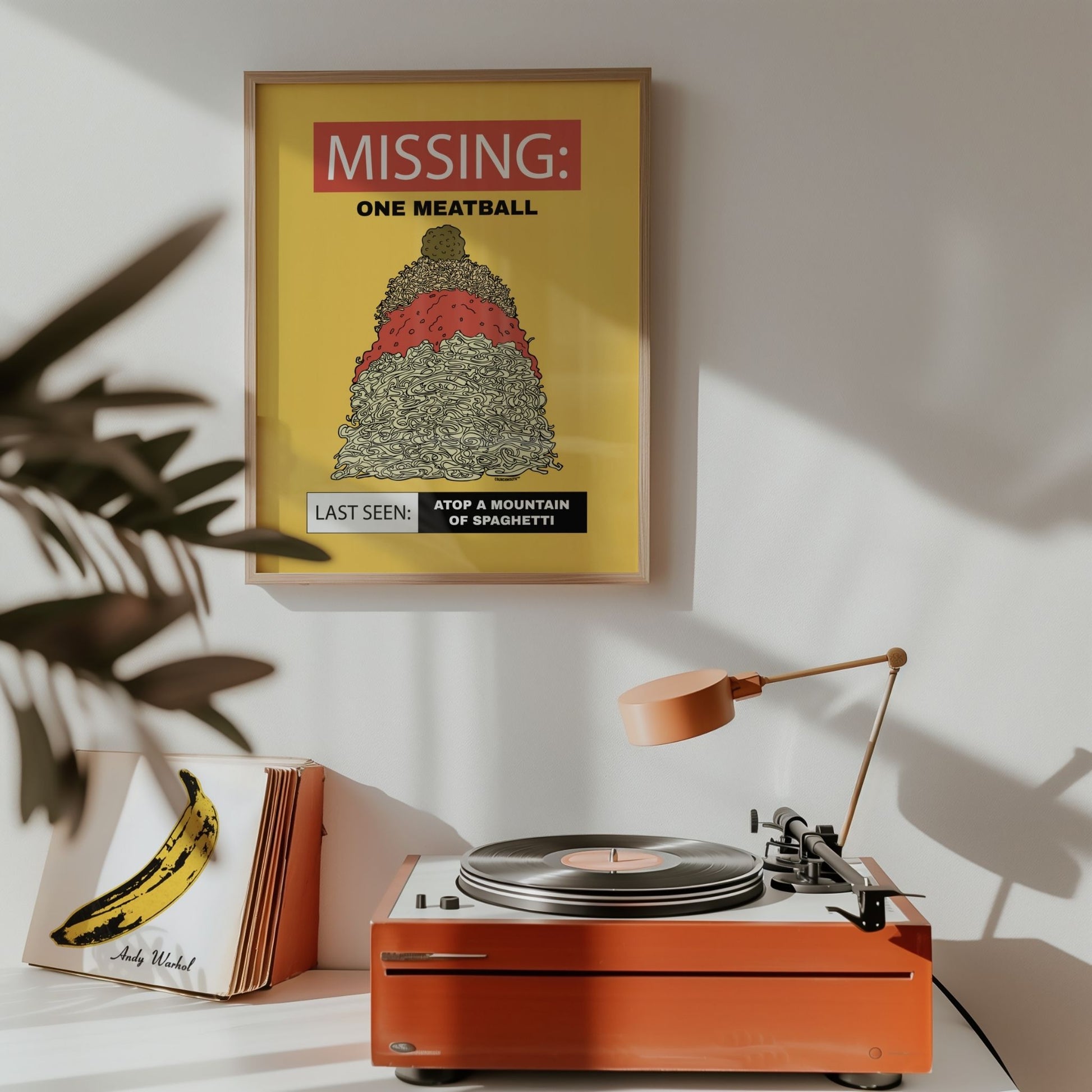 missing meatball frameable wall art, displayed in context