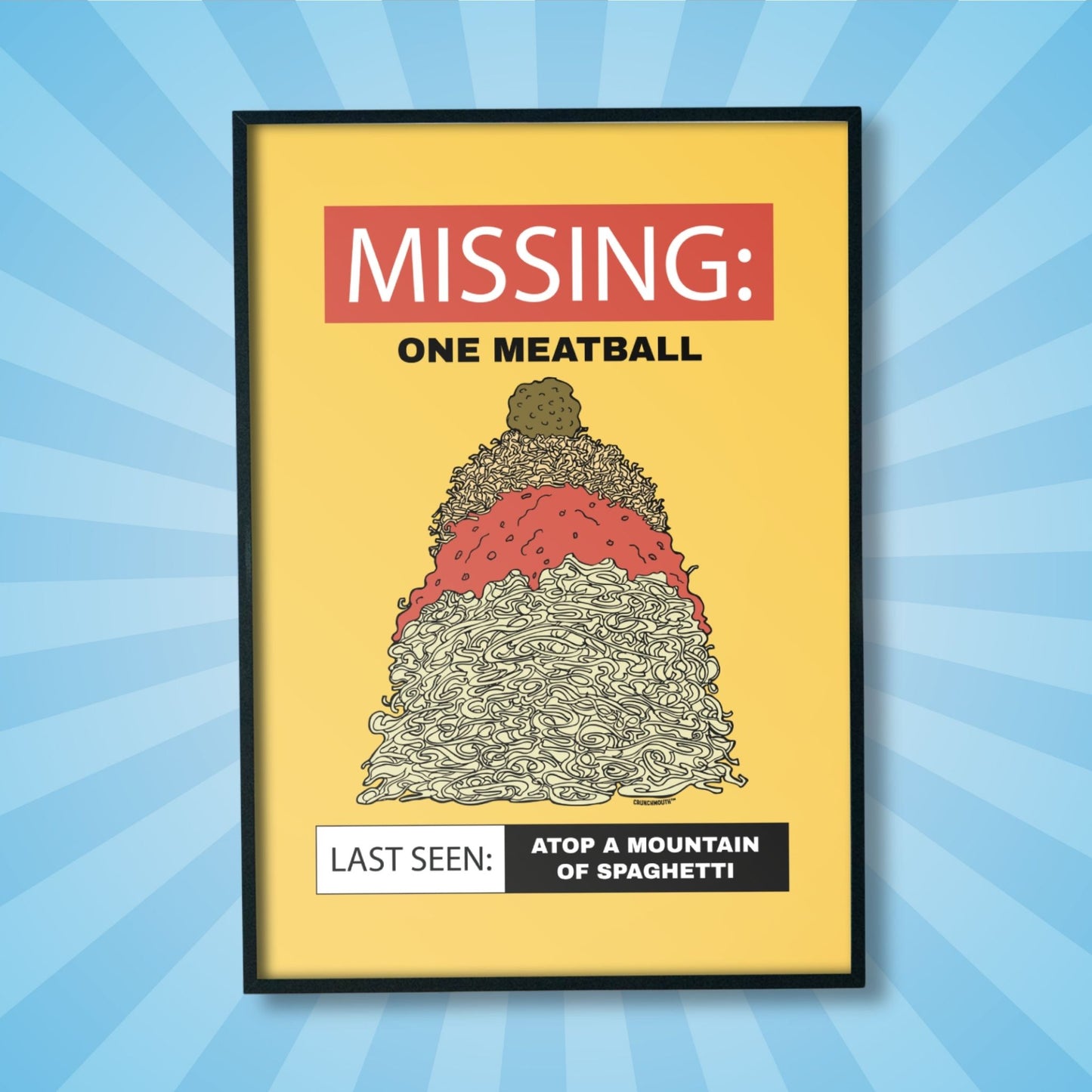 missing meatball frameable wall art, sun rays design background