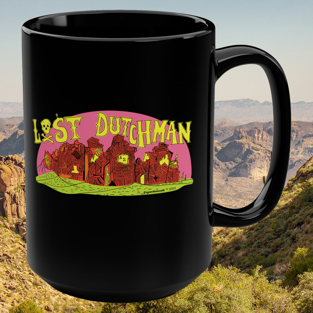 lost dutchman state park 15oz black glossy ceramic coffee mug