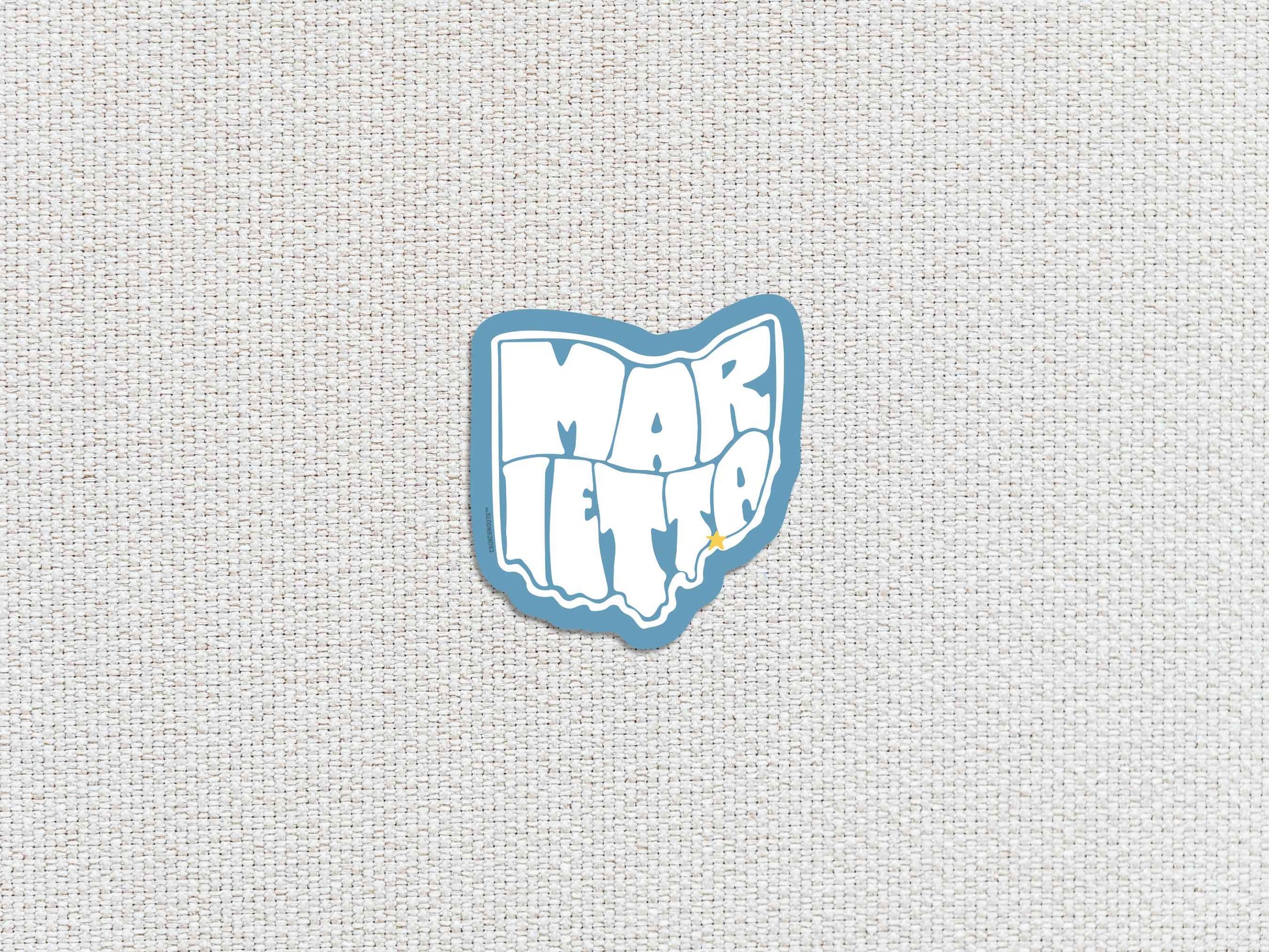 marietta ohio travel luggage sticker, white textured background