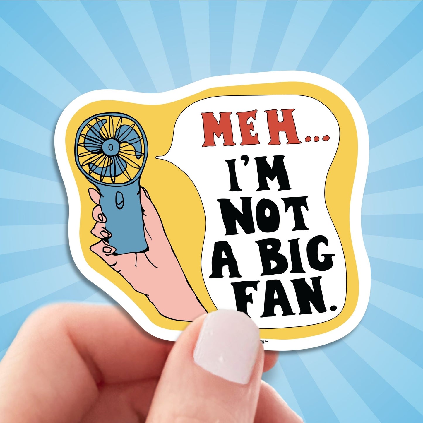 meh.... i'm not a big fan sticker, hand display, sun rays design background
