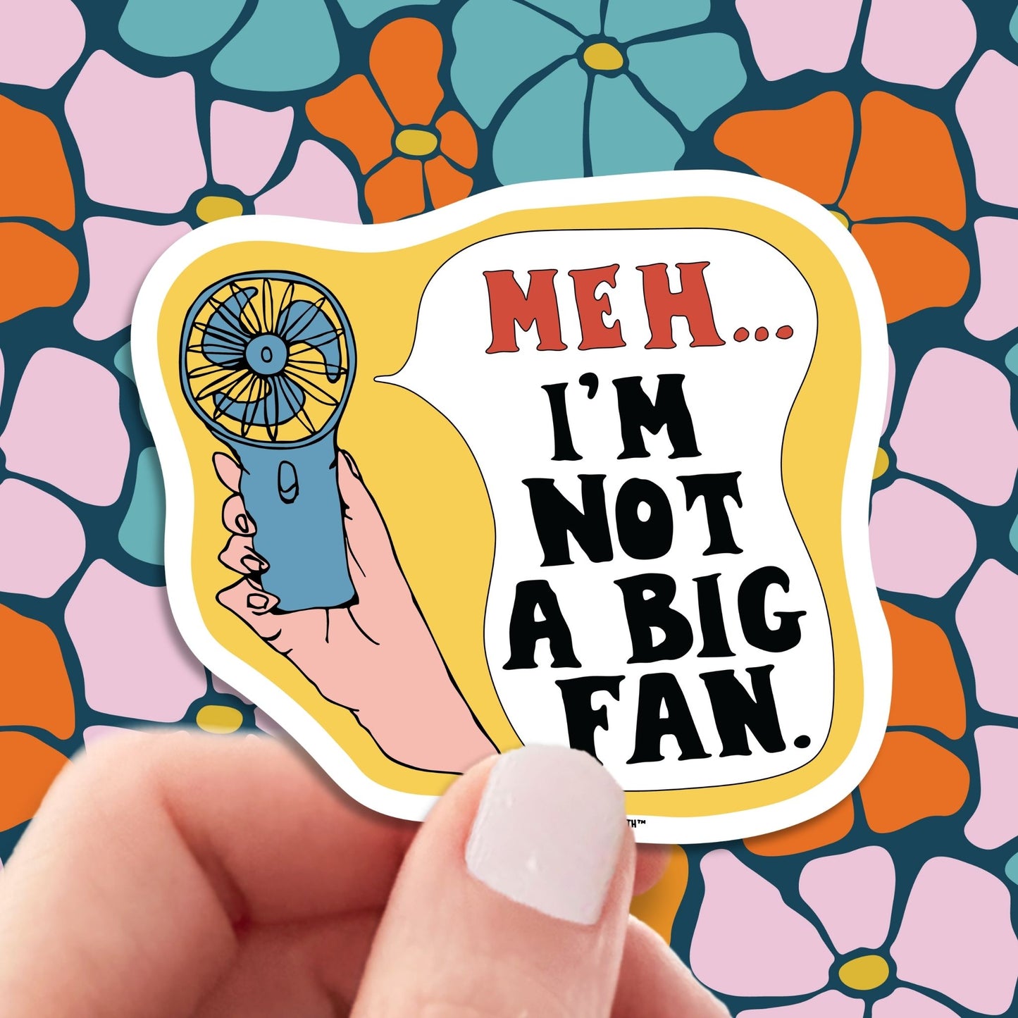 meh.... i'm not a big fan sticker, hand display, retro design background
