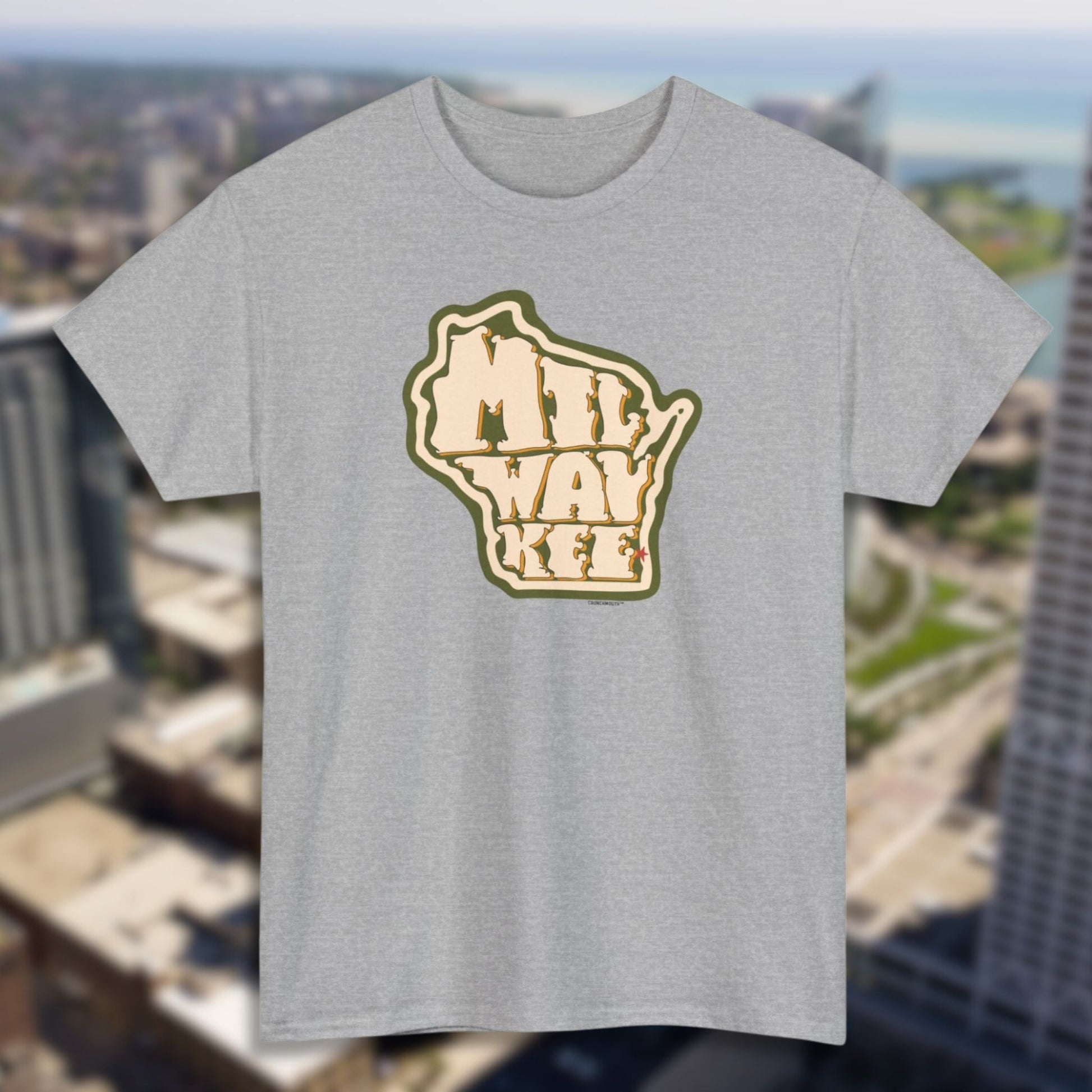 milwaukee shirt, sport grey color, cityscape background