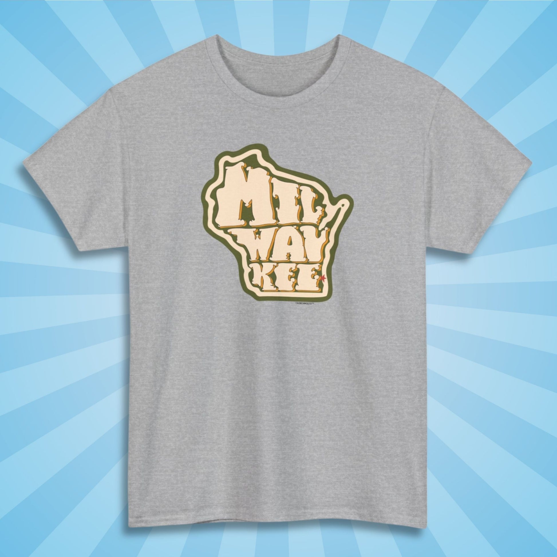milwaukee shirt, sport grey color, sun rays design background