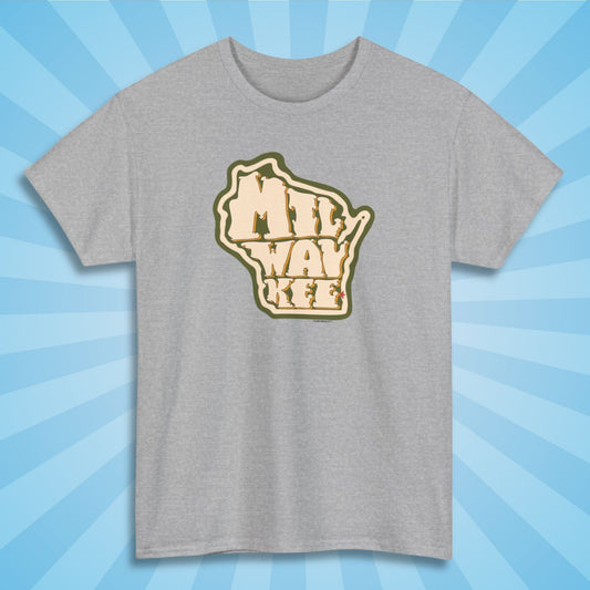 milwaukee shirt, sport grey color, sun rays design background