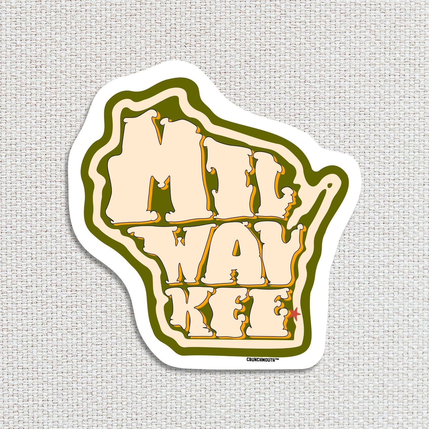 milwaukee travel luggage sticker, textured fabric background