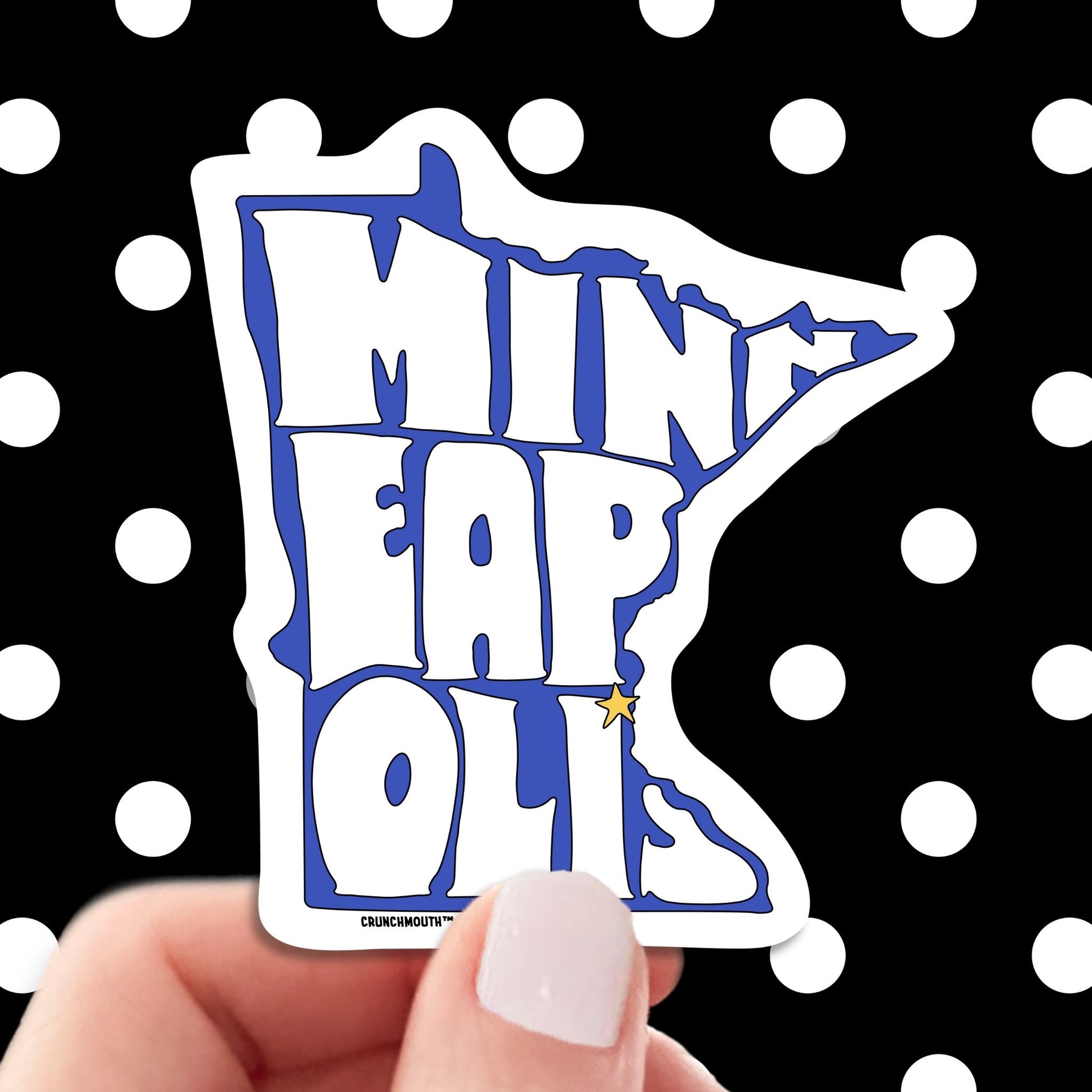 minneapolis travel luggage sticker, hand display, polka dots pattern design background