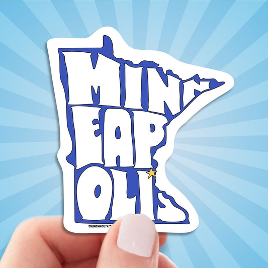 minneapolis travel luggage sticker, hand display, sun rays design background