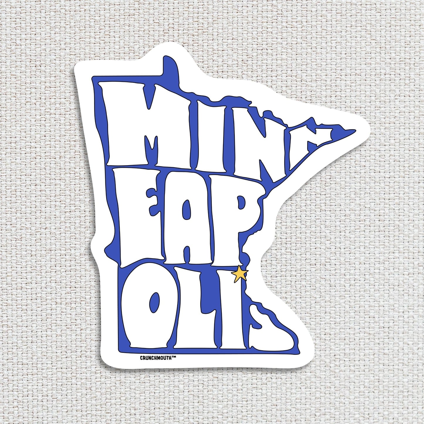 minneapolis travel luggage sticker, textured fabric background