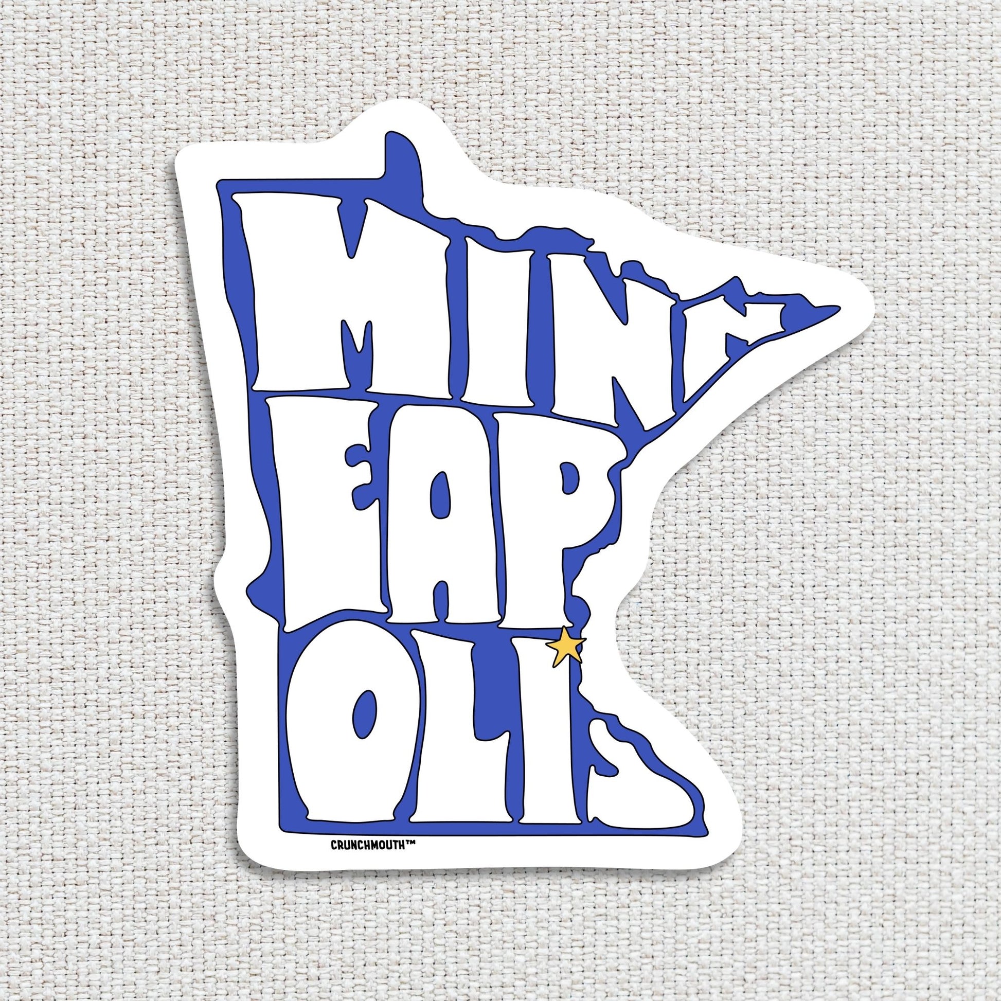 minneapolis travel luggage sticker, textured fabric background
