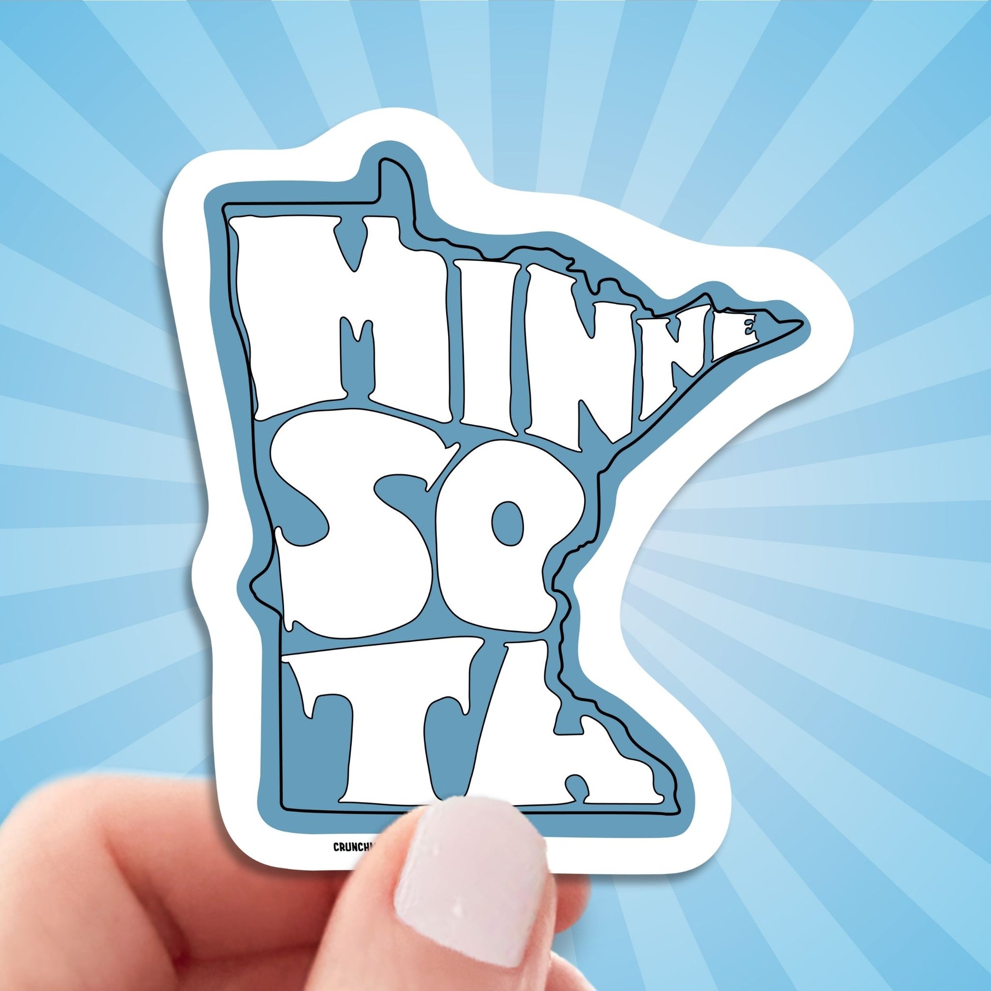 state of minnesota travel luggage sticker, hand display, sun rays design background