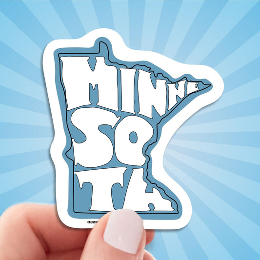 state of minnesota travel luggage sticker, hand display, sun rays design background