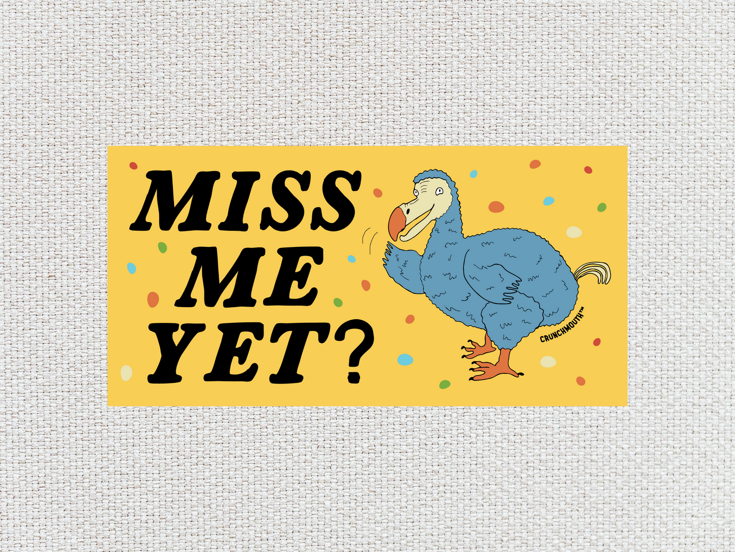 dodo bird bumper sticker, miss me yet?, funny bumper stickers, white textured background