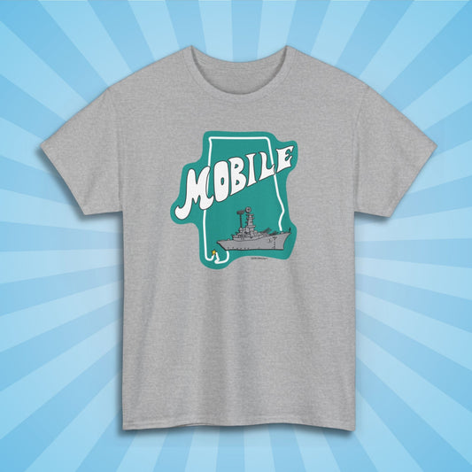 mobile alabama uss battleship shirt, sport grey color, sun rays design background