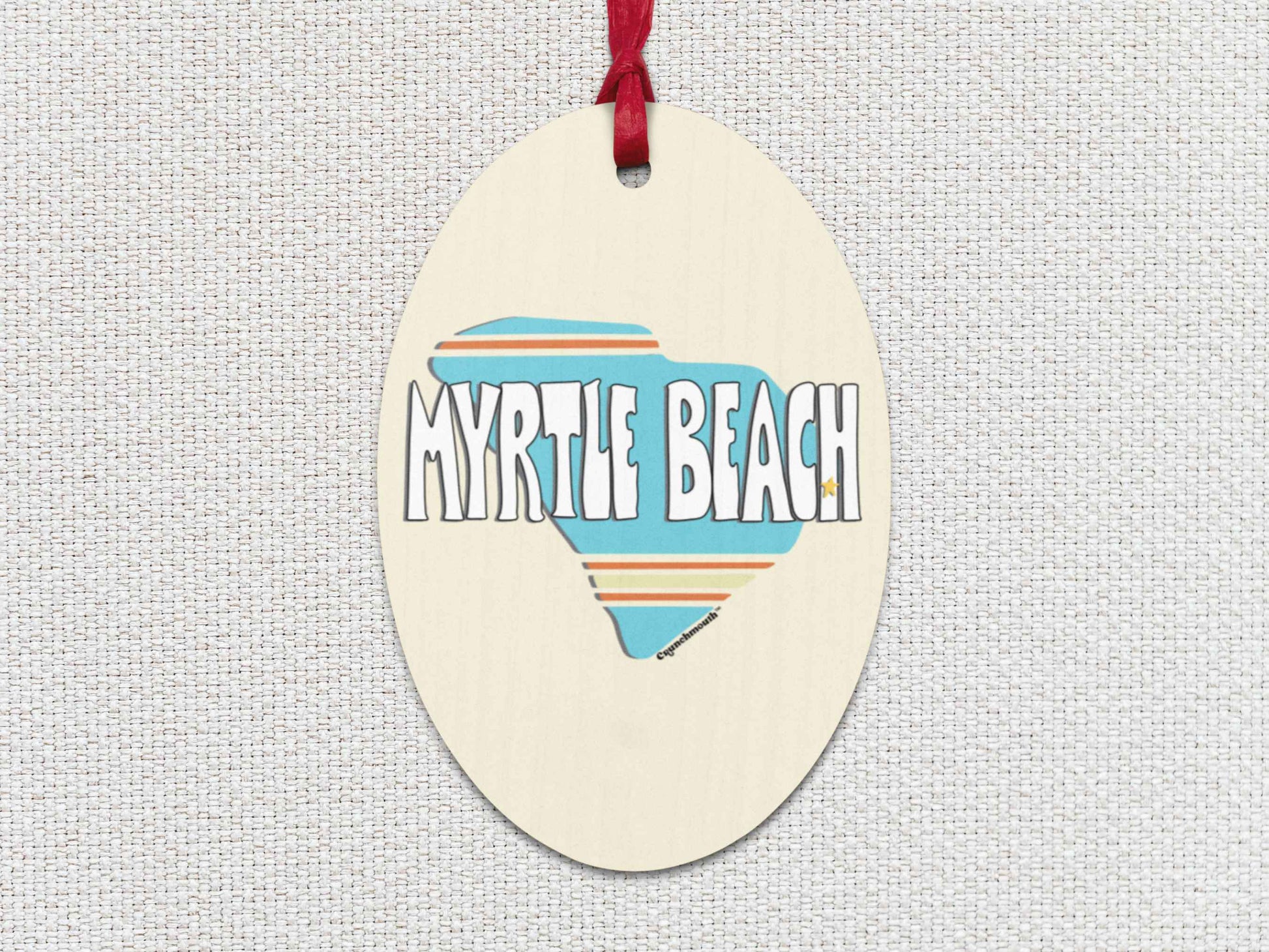 myrtle beach Christmas ornament, front, white textured background