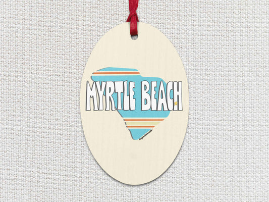 myrtle beach Christmas ornament, front, white textured background