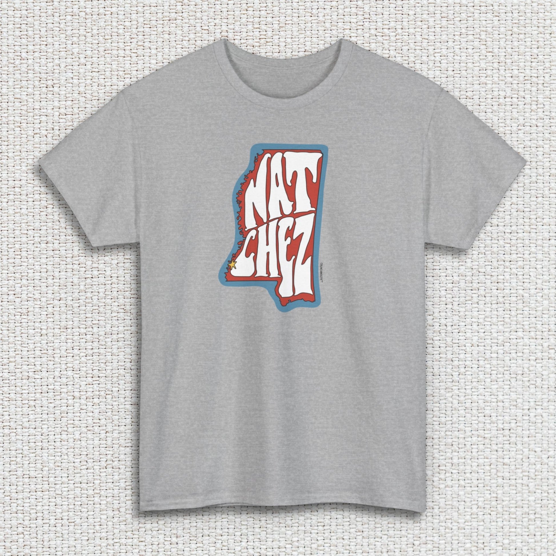 natchez mississippi shirt, front, sport grey color, textured fabric background