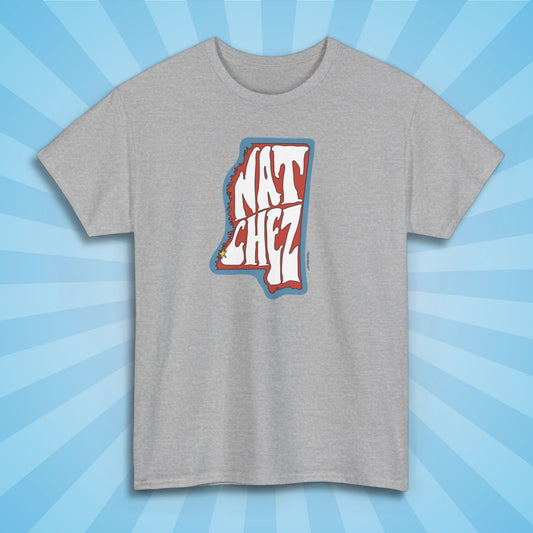 natchez mississippi shirt, front, sport grey color, sun rays design background