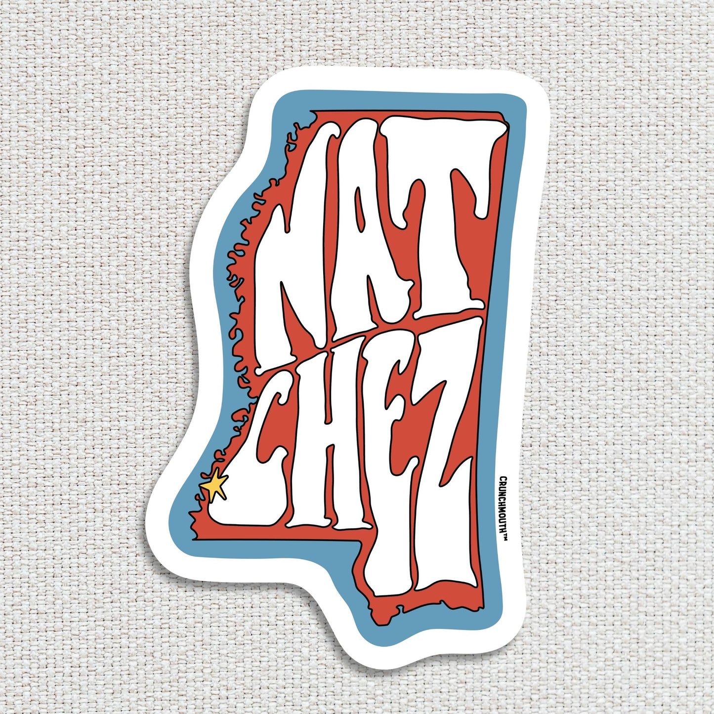 natchez mississippi travel luggage sticker, textured fabric background