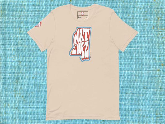 natchez shirt, natchez mississippi, souvenir t shirts, flat, front, blue textured background