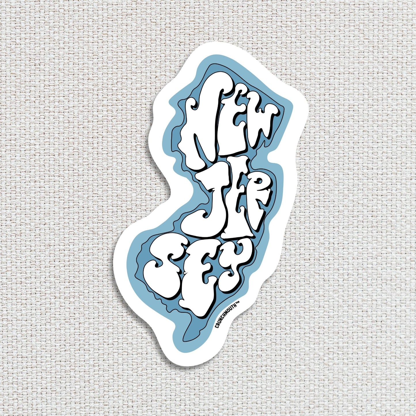 new jersey travel luggage sticker, textured fabric background
