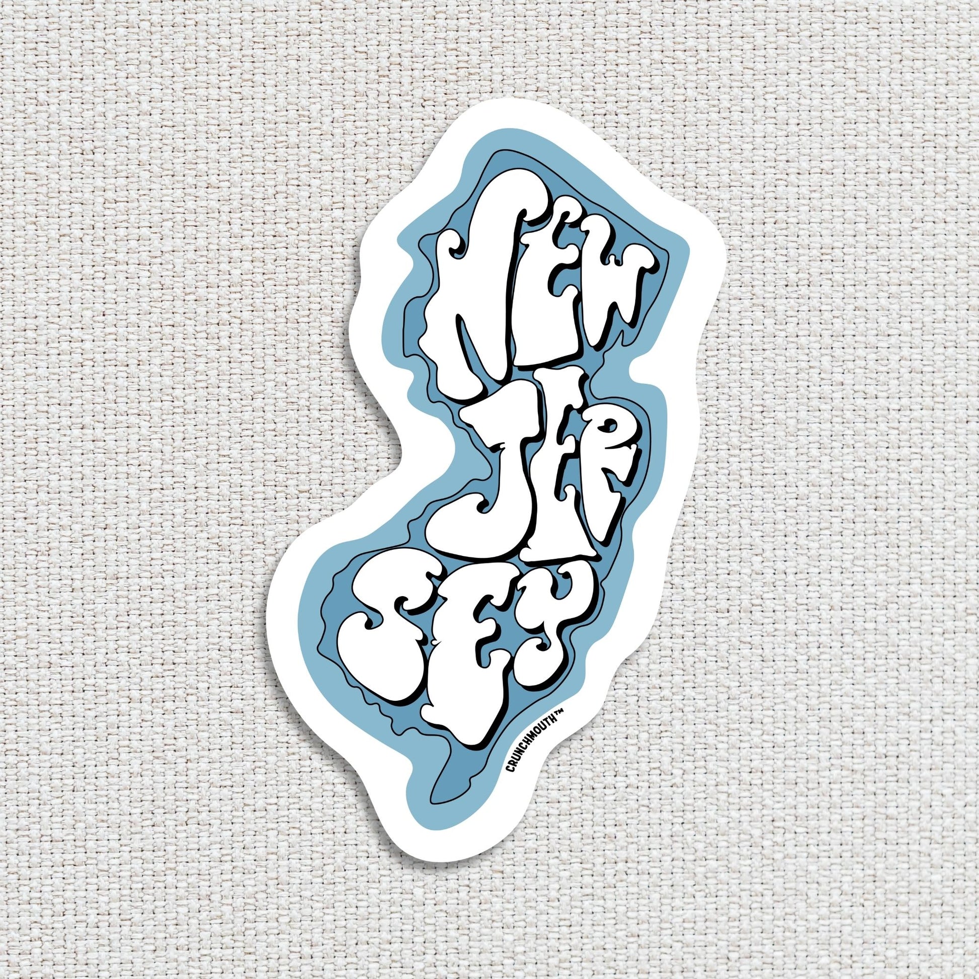 new jersey travel luggage sticker, textured fabric background
