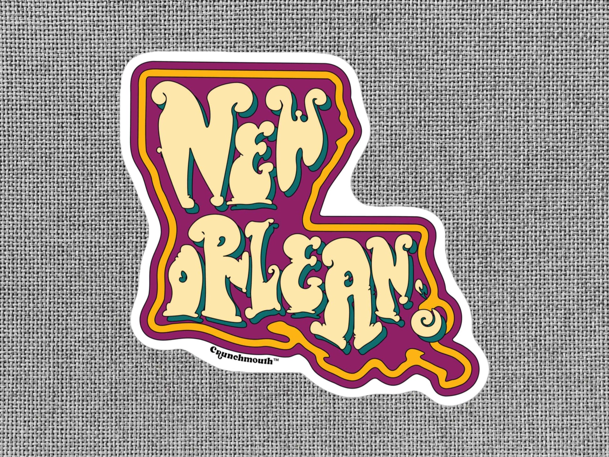 new orleans louisiana travel luggage sticker, gray color textured background